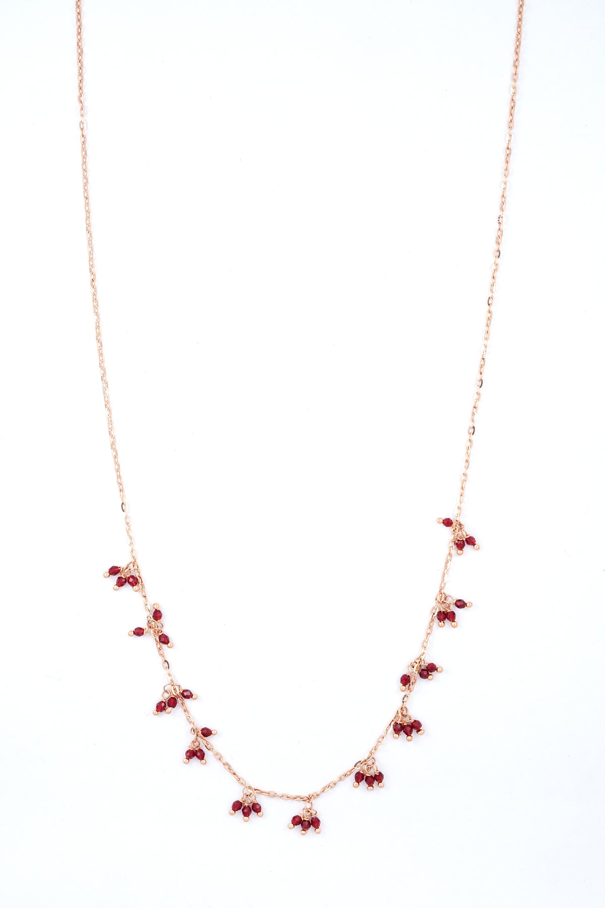 Rose Gold Red Bead Cluster Necklace