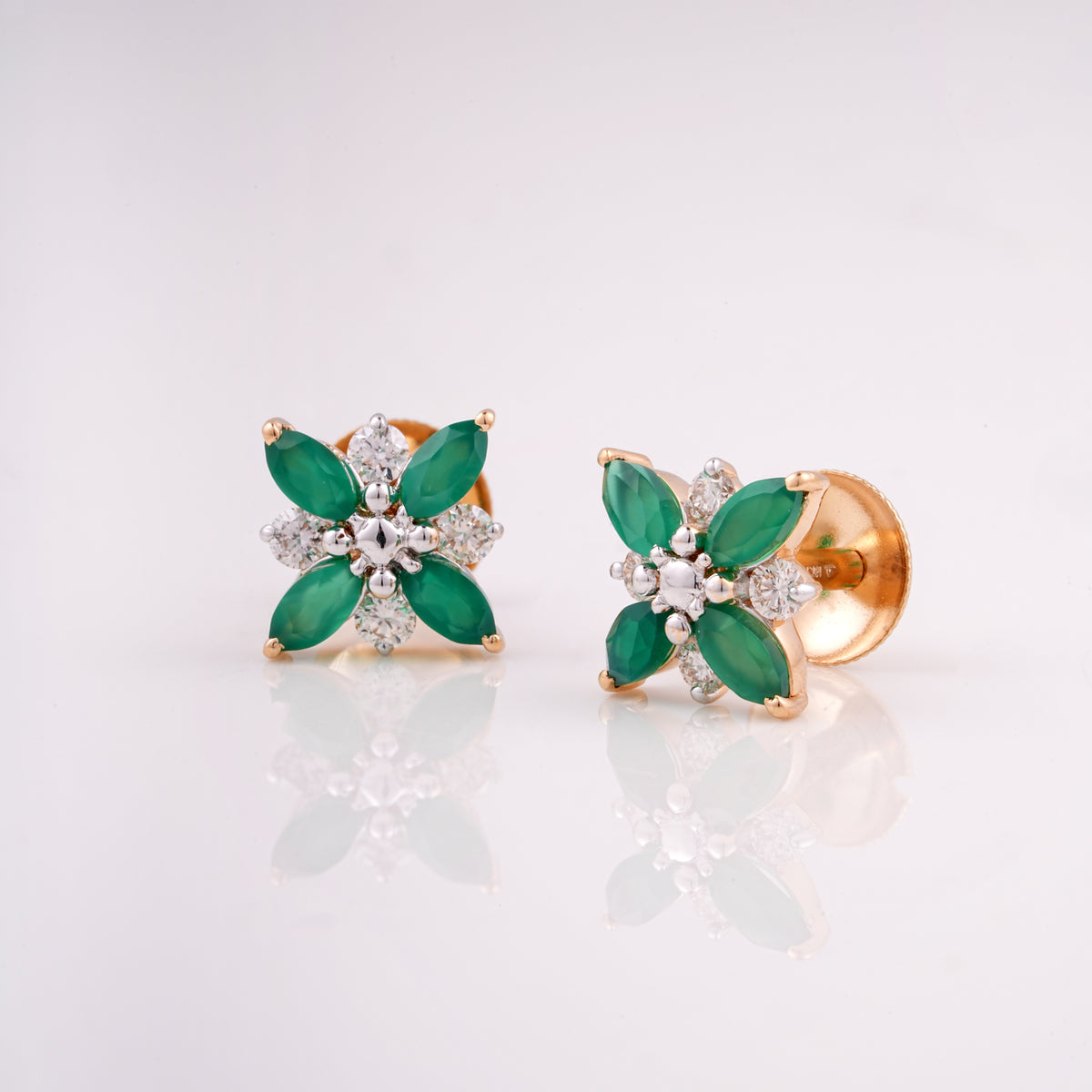 Green Floral 18KT Diamond Earring