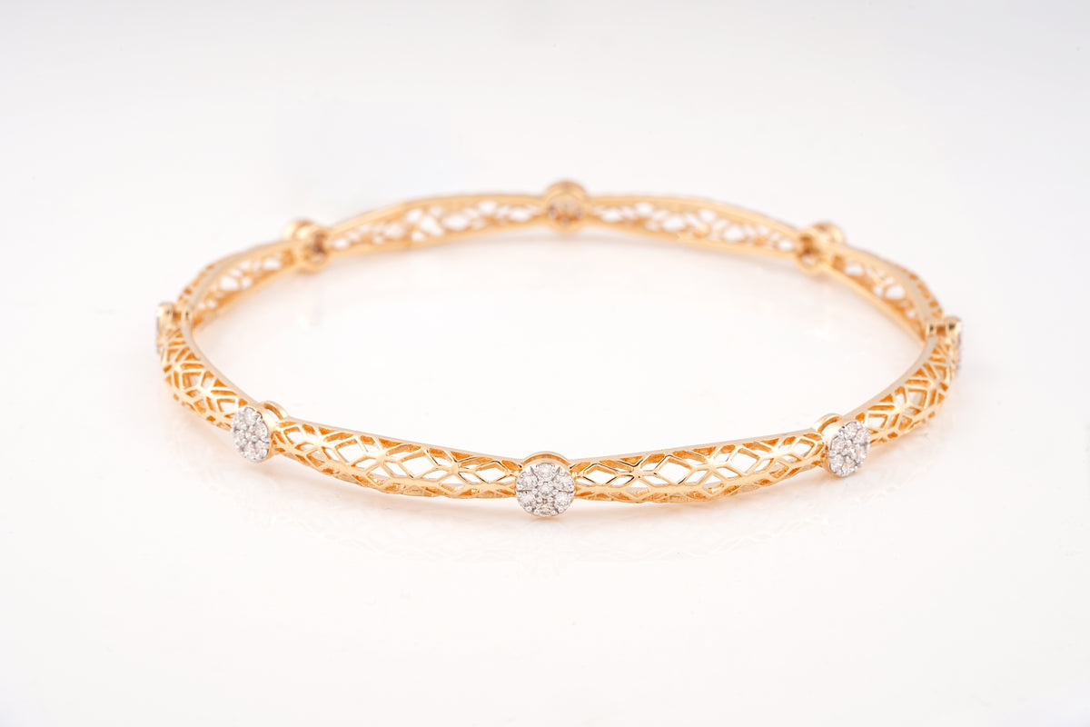 Yellow Gold Lattice 18KT Diamond Bangle