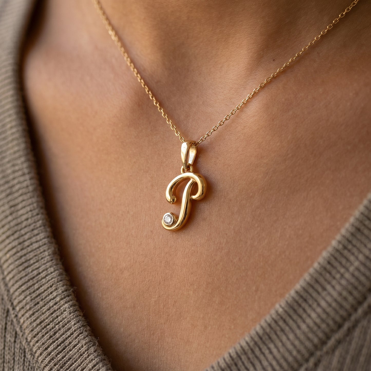 18kt Gold Initial P Daily Wear Diamond Pendant for Kids
