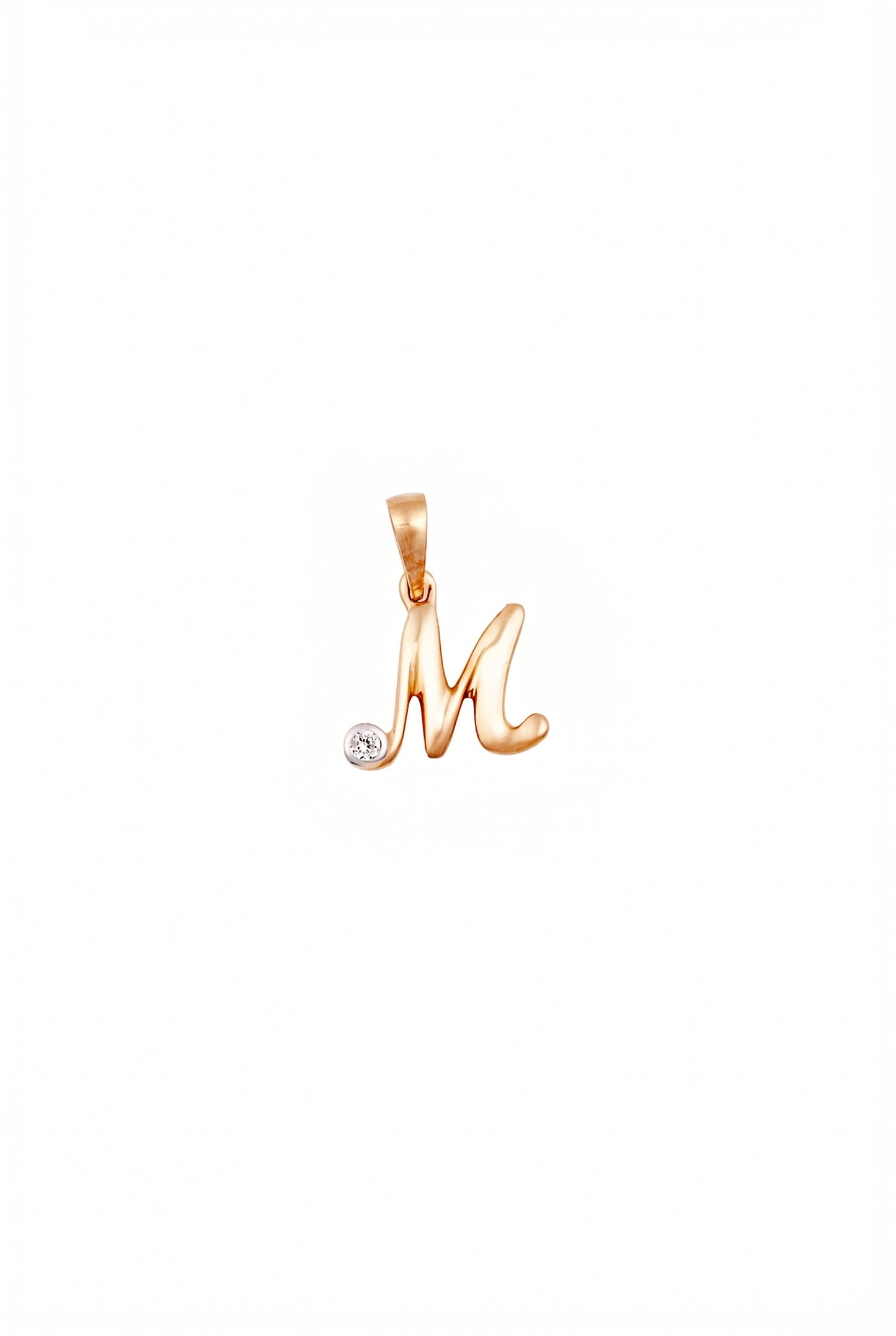 18kt Gold Initial M Everyday Wear Diamond Pendant for Kids