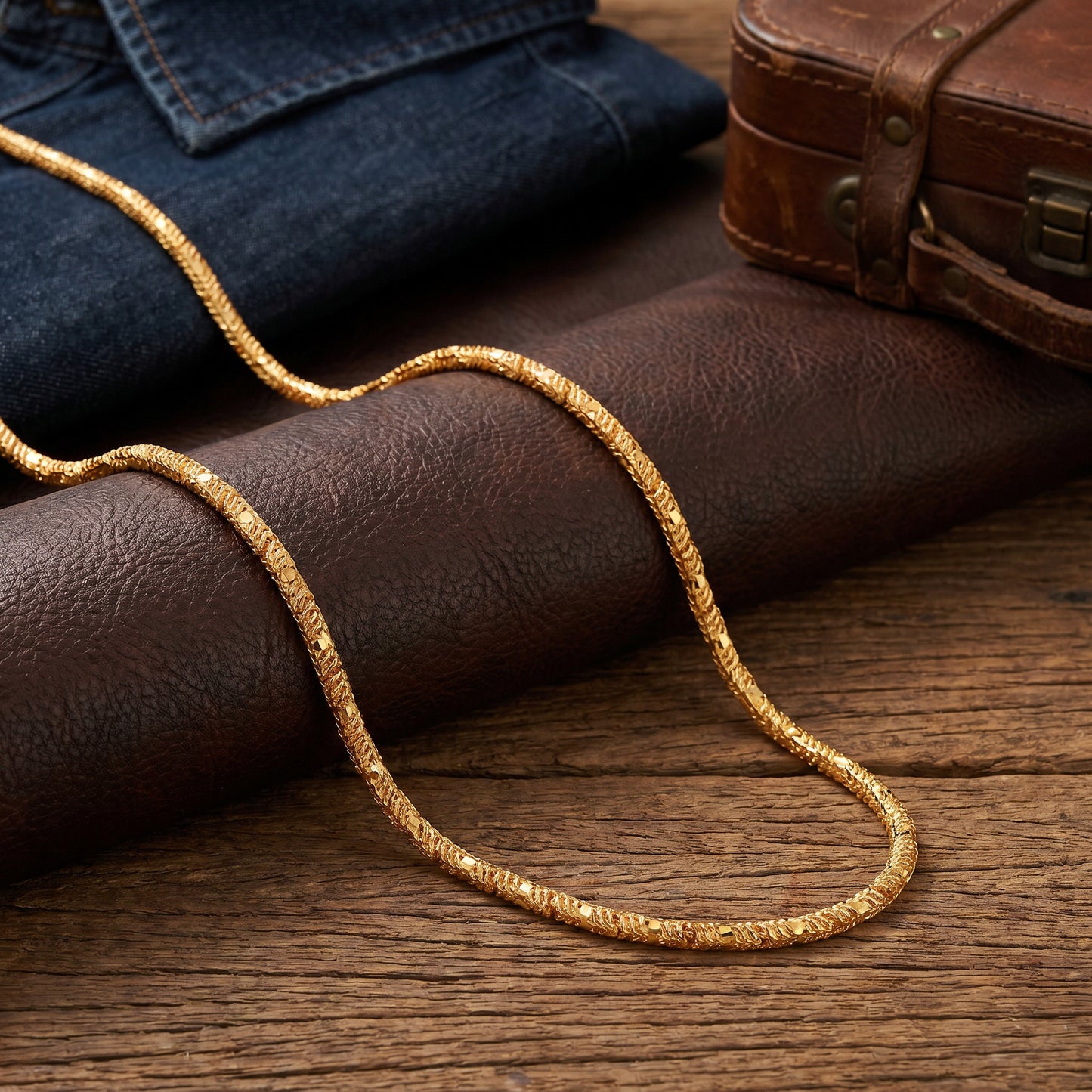 18KT Yellow Gold Wheat Link Chain for Men