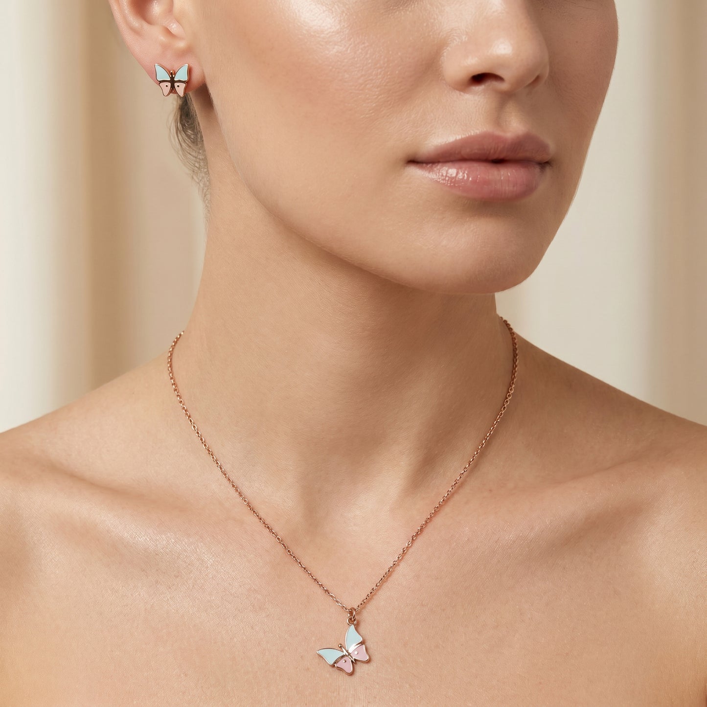 18kt Rose Gold Butterfly Enamel Pendant Set for Kids