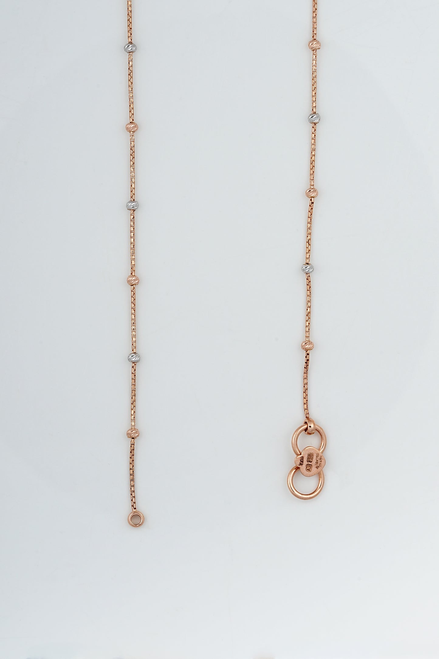 18kt Rose Gold Two-Tone Diamond Cut Bead Anklet
