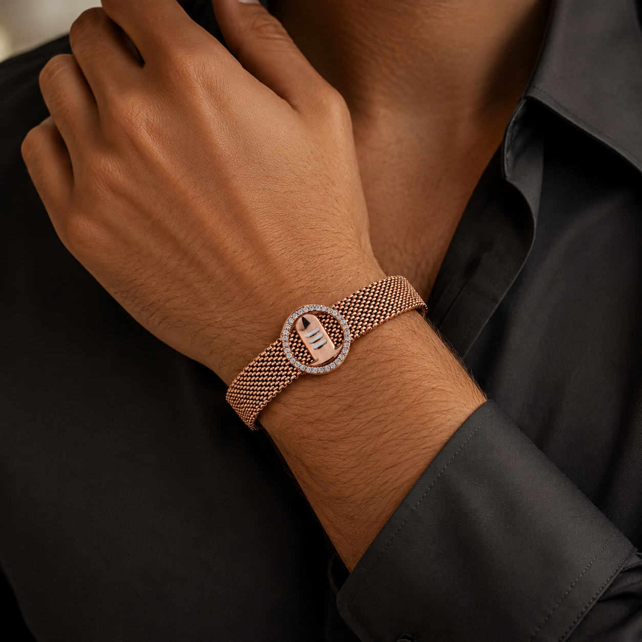 18KT Rose Gold Diamond Shiva Lingam Men's Bracelet
