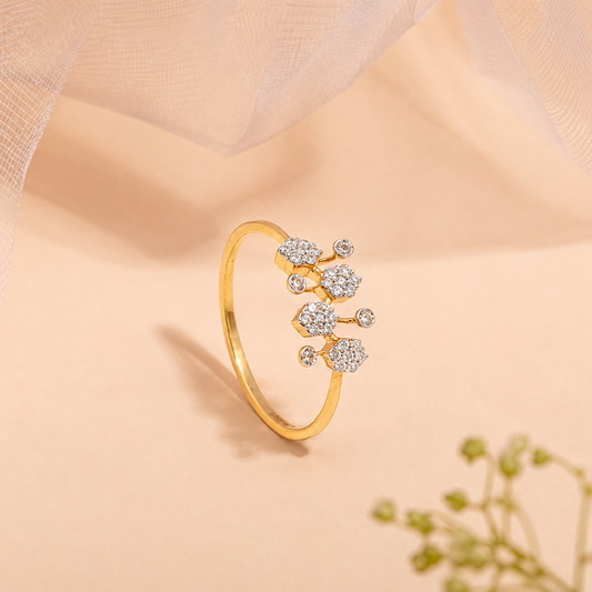 18KT Yellow Gold Diamond Cluster Ring For Women