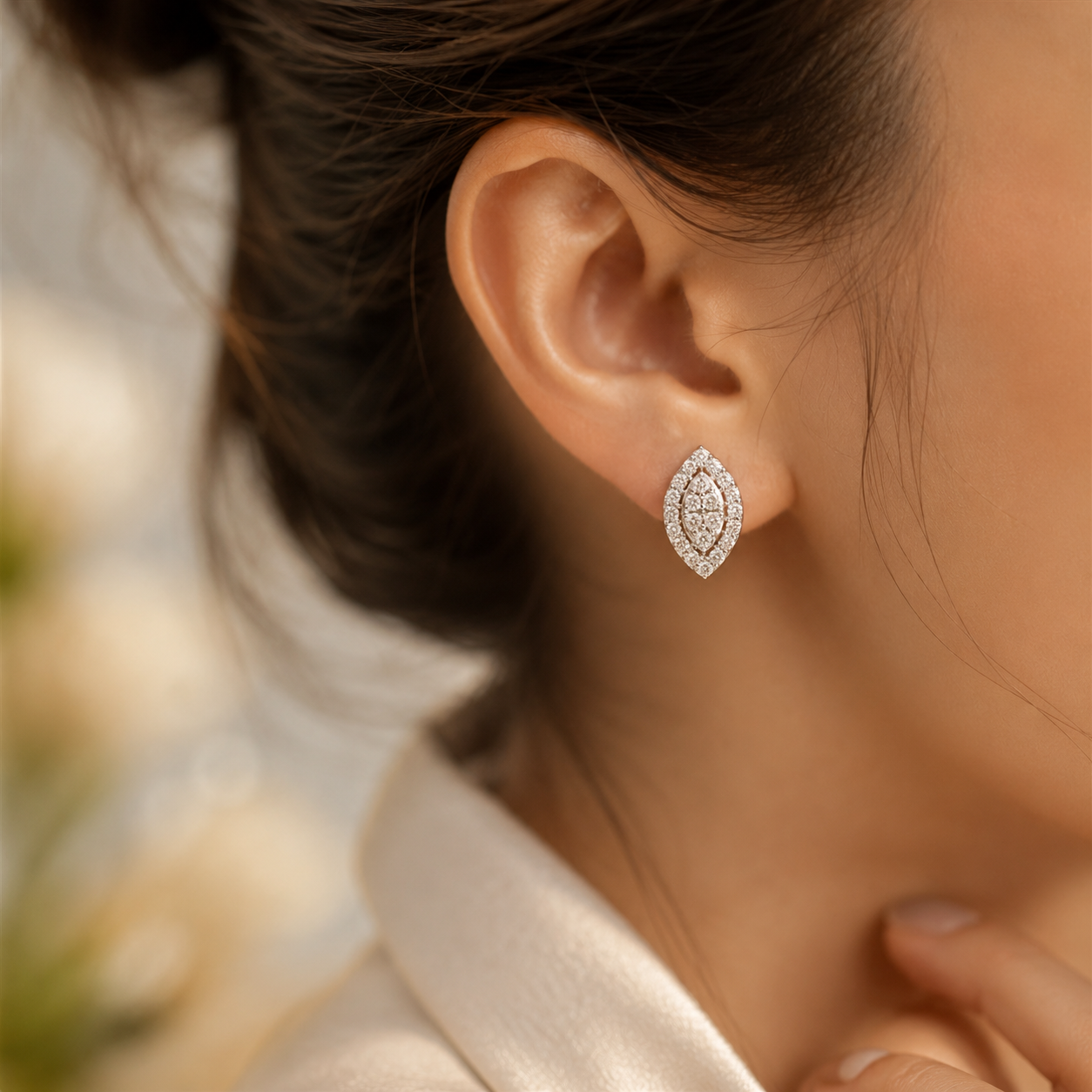 18KT Gold Marquise Diamond Stud Earrings for Women