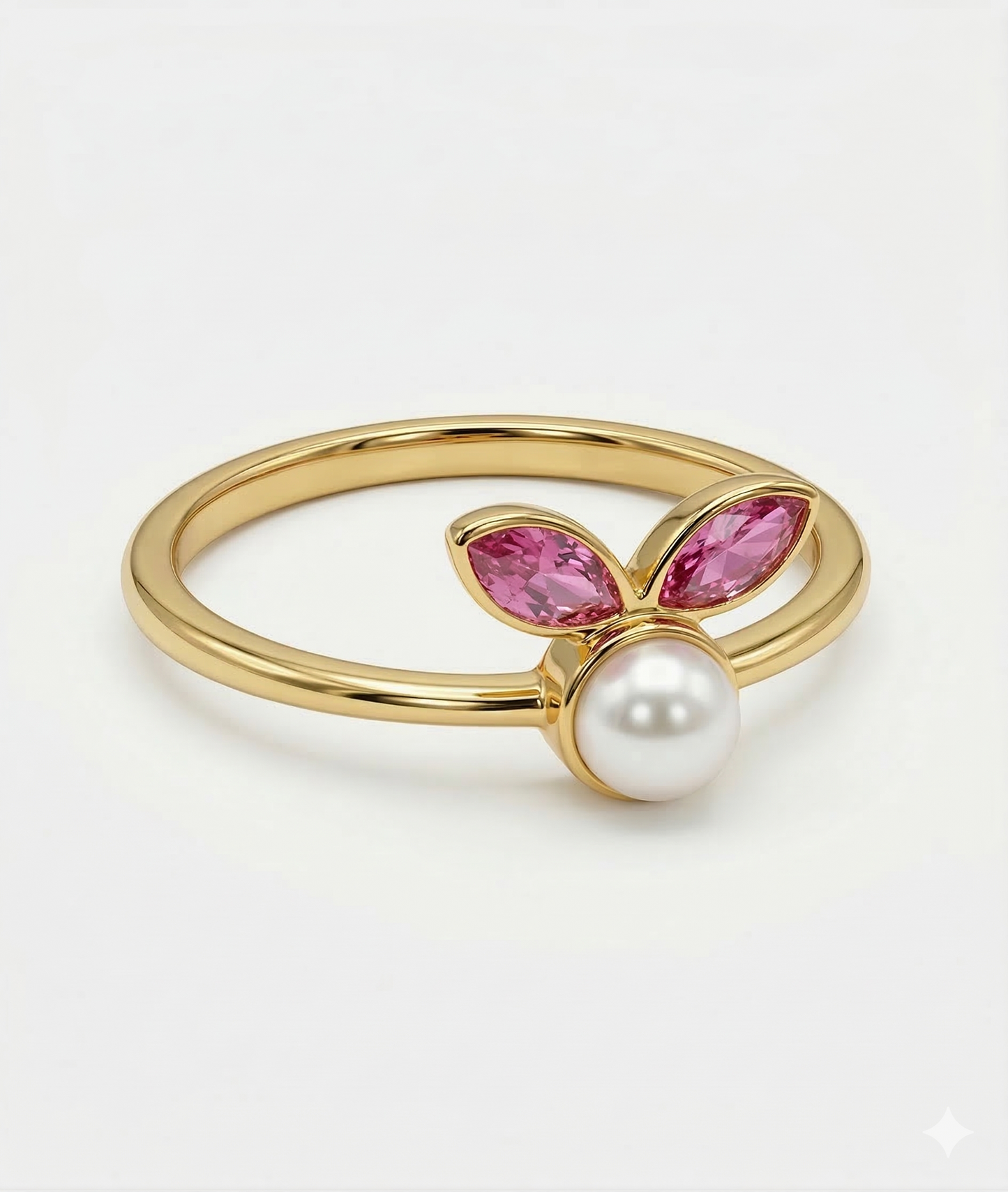 Bunny Pearl Pink Petal 18kt Gold Ring For Women