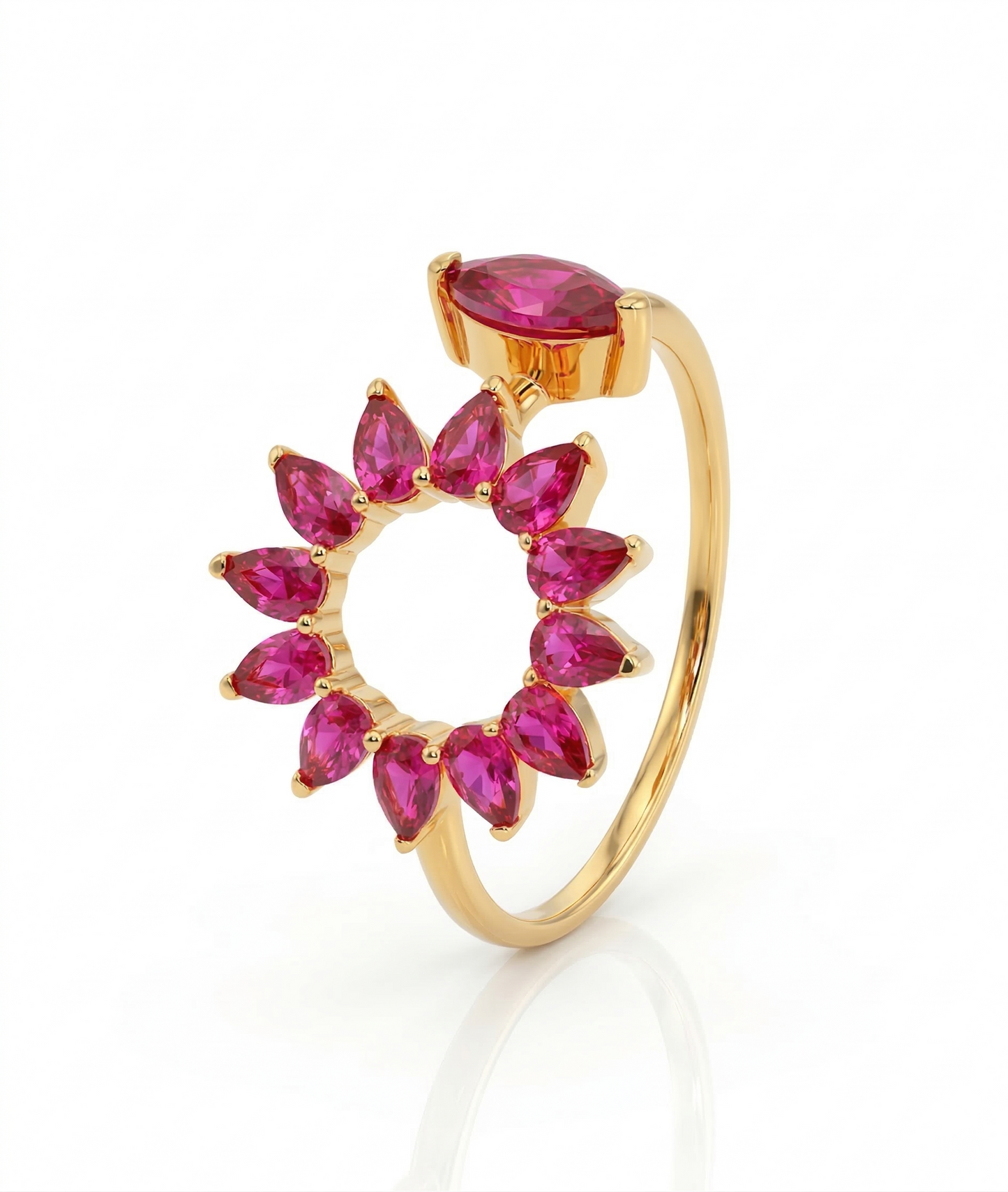 Ruby Stones Open Pattern 18kt Diamond Ring for Wedding