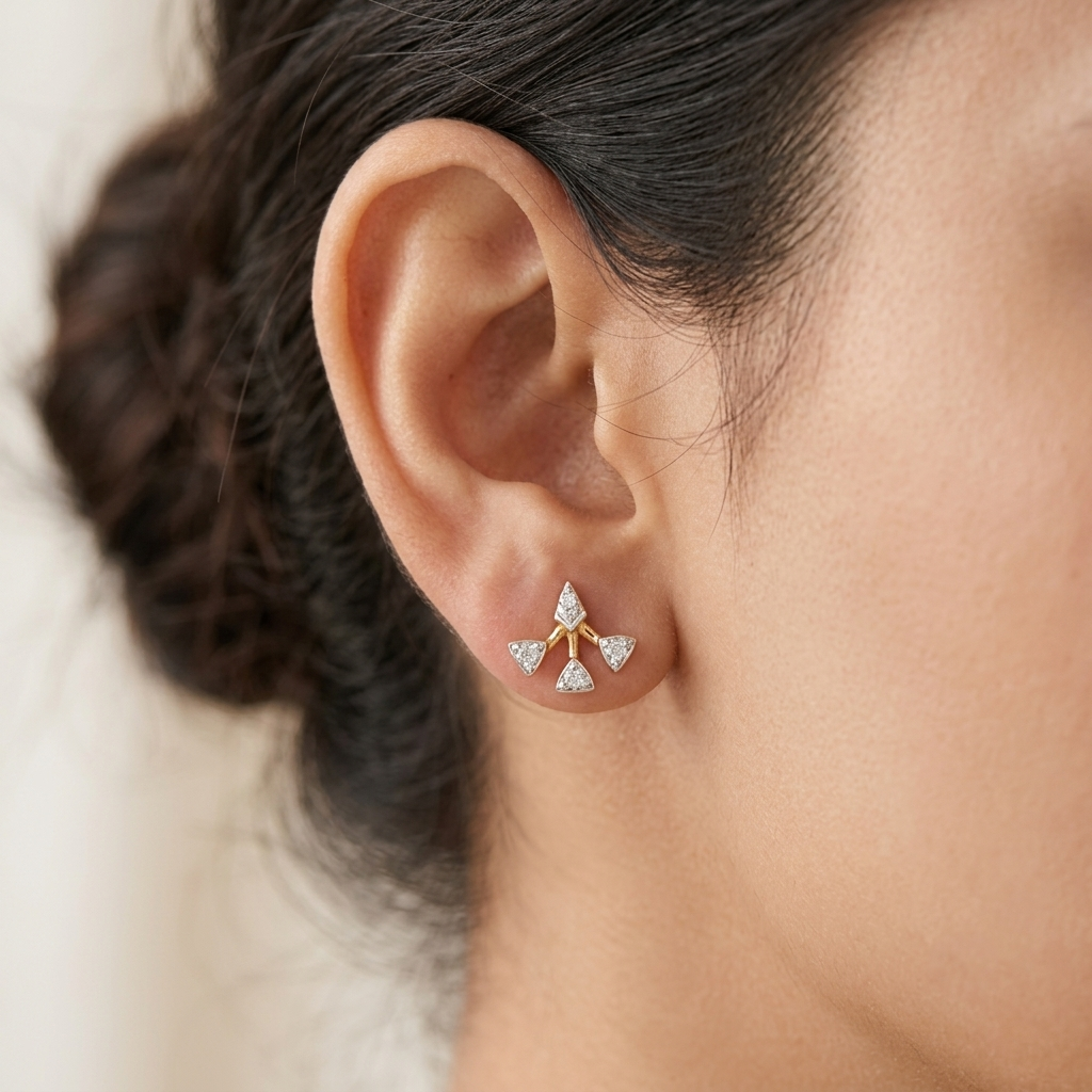 18Kt Gold Diamond Fan Stud Earrings
