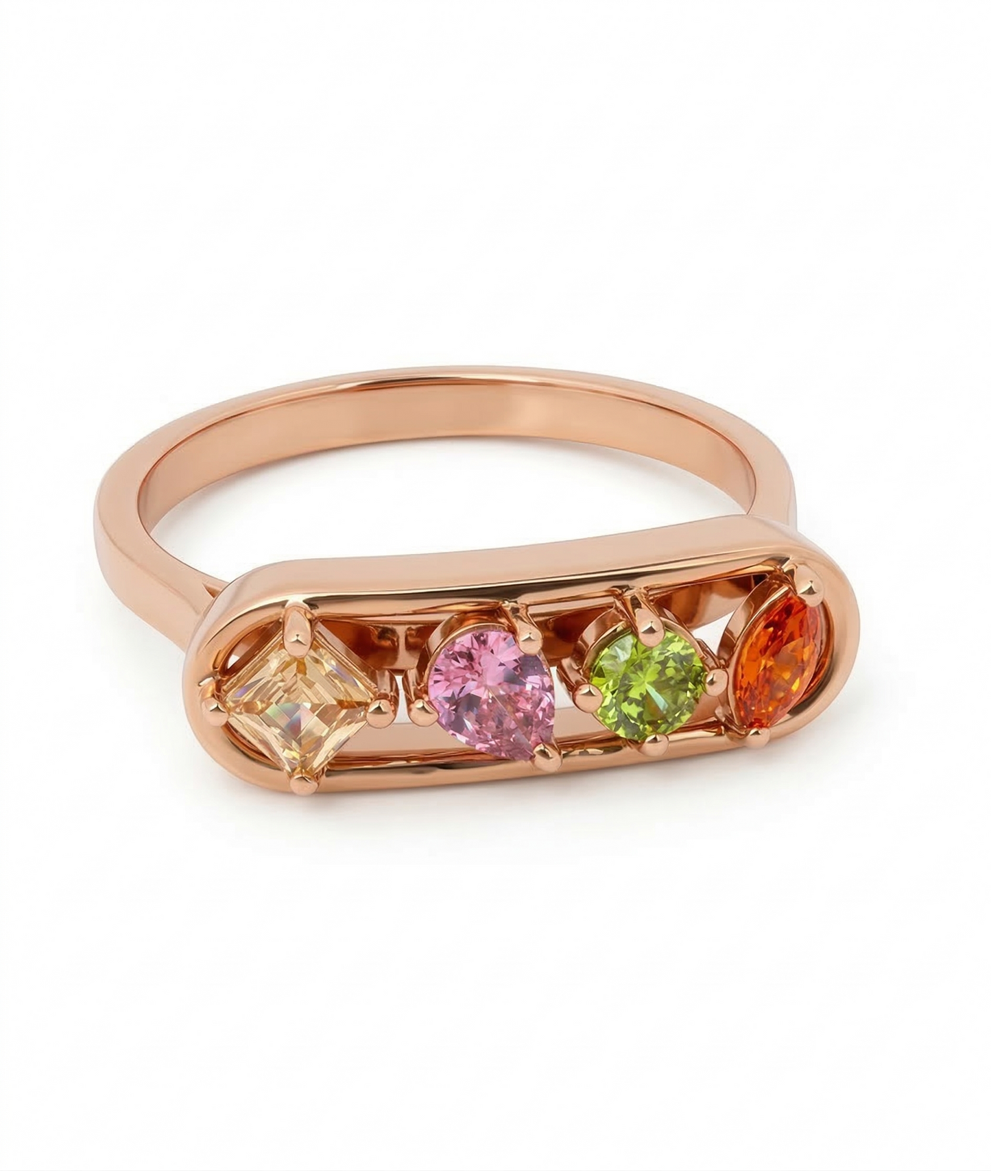 Quad Glow Multi-Colour Bar 18kt Gold Ring For Women