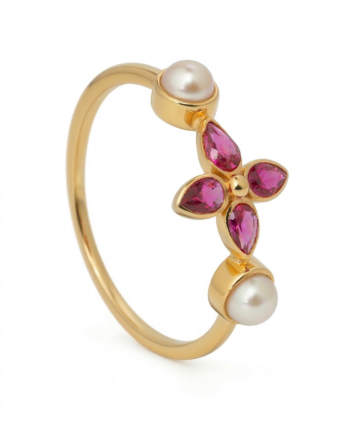 Petal Pearl Pink Clover 18kt Daily Wear Gold Ring