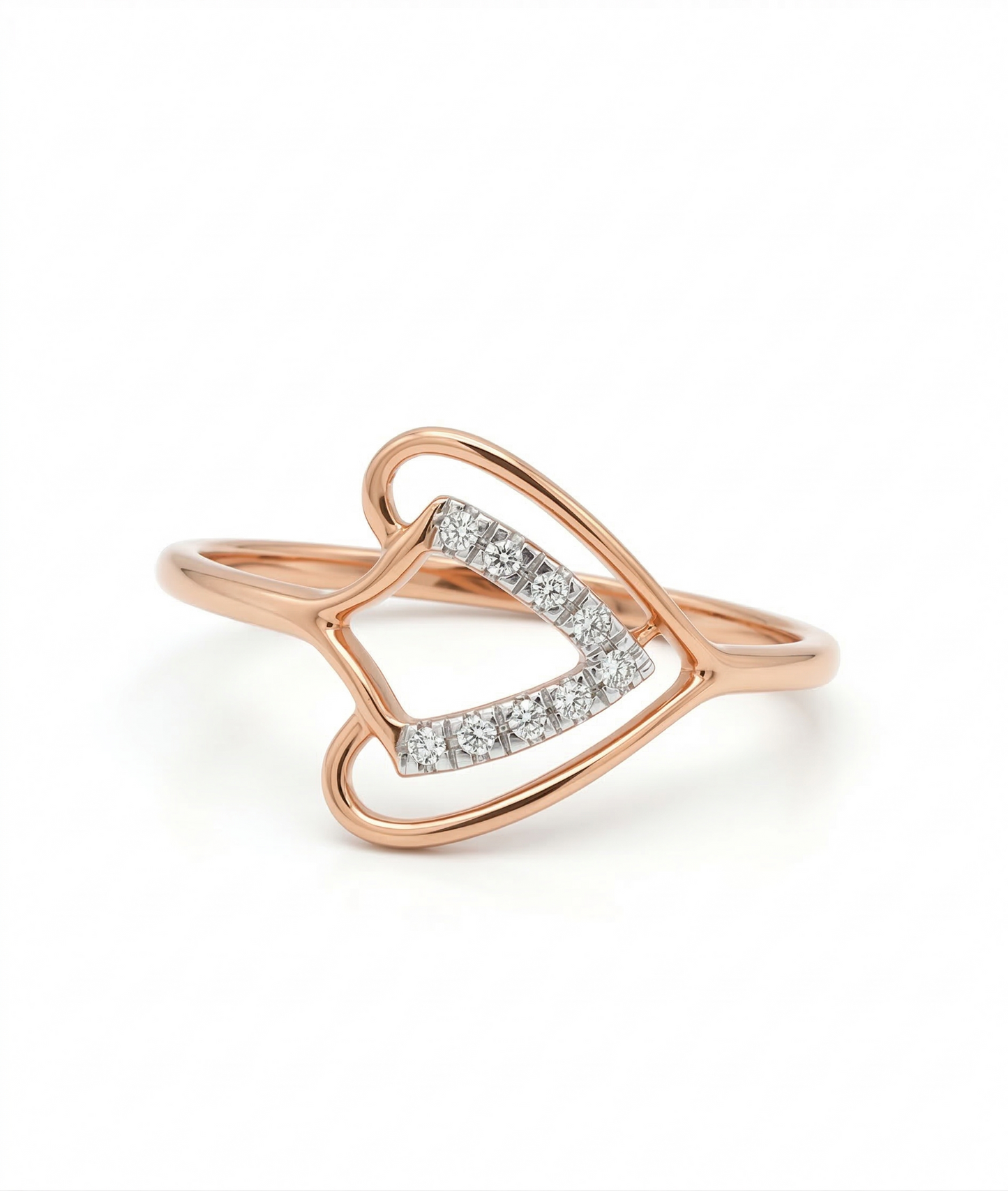 Open Heart Rose Gold 18kt Diamond Ring For Women