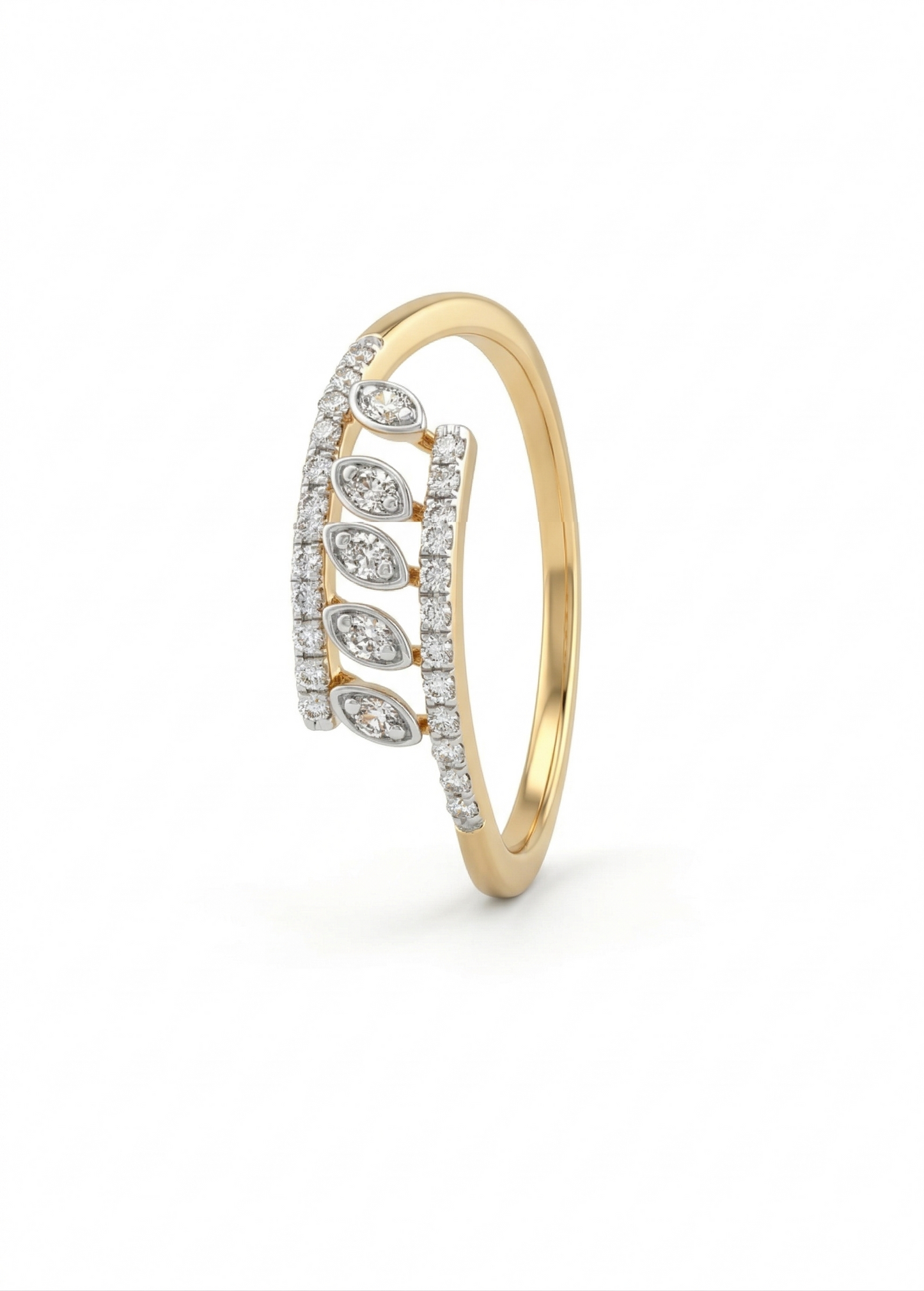 Diamond Ladder Leaf 18kt Diamond Ring for Office Wear