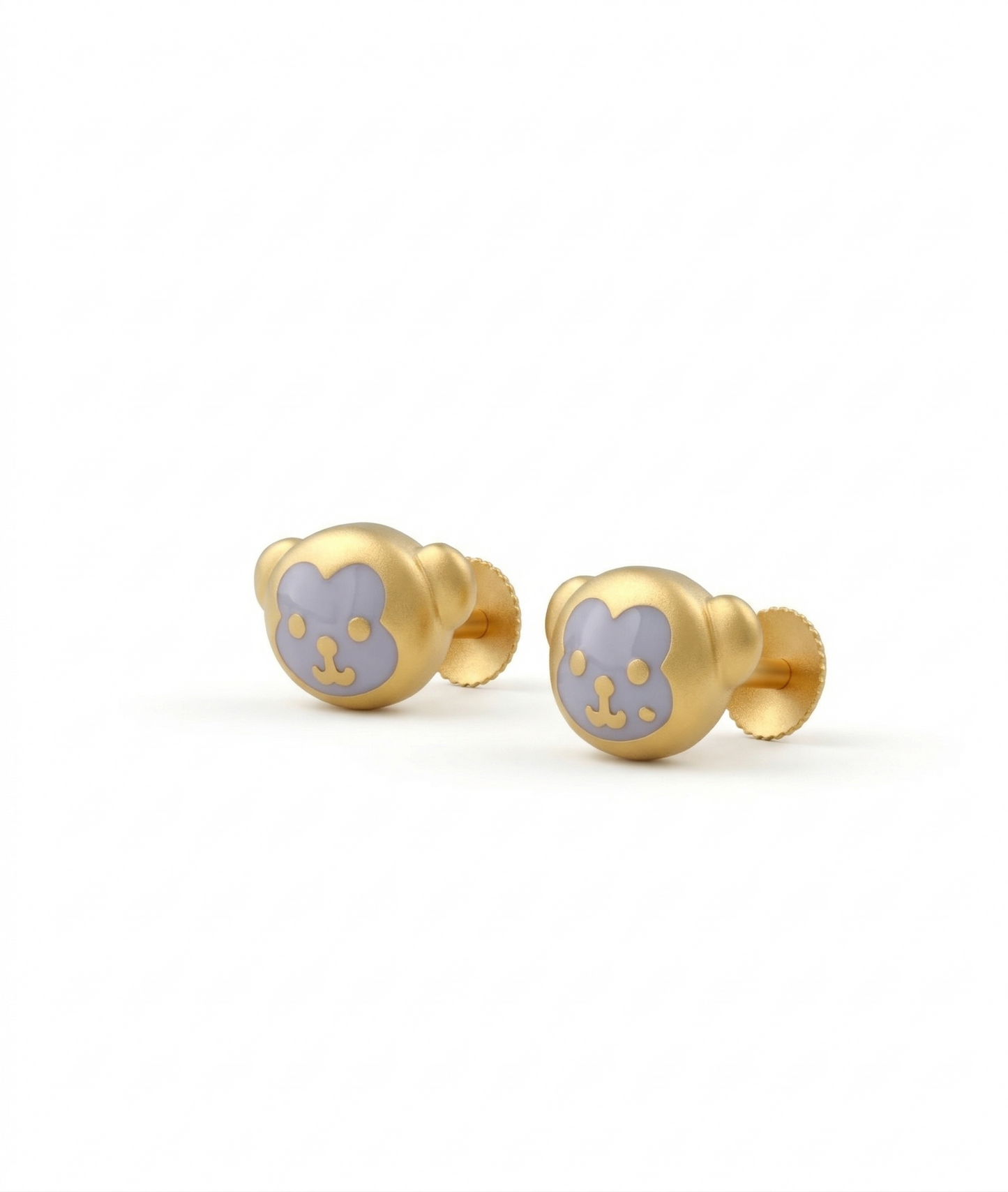 Teddy Kids Bear Enamel 18kt Yellow Gold Earrings