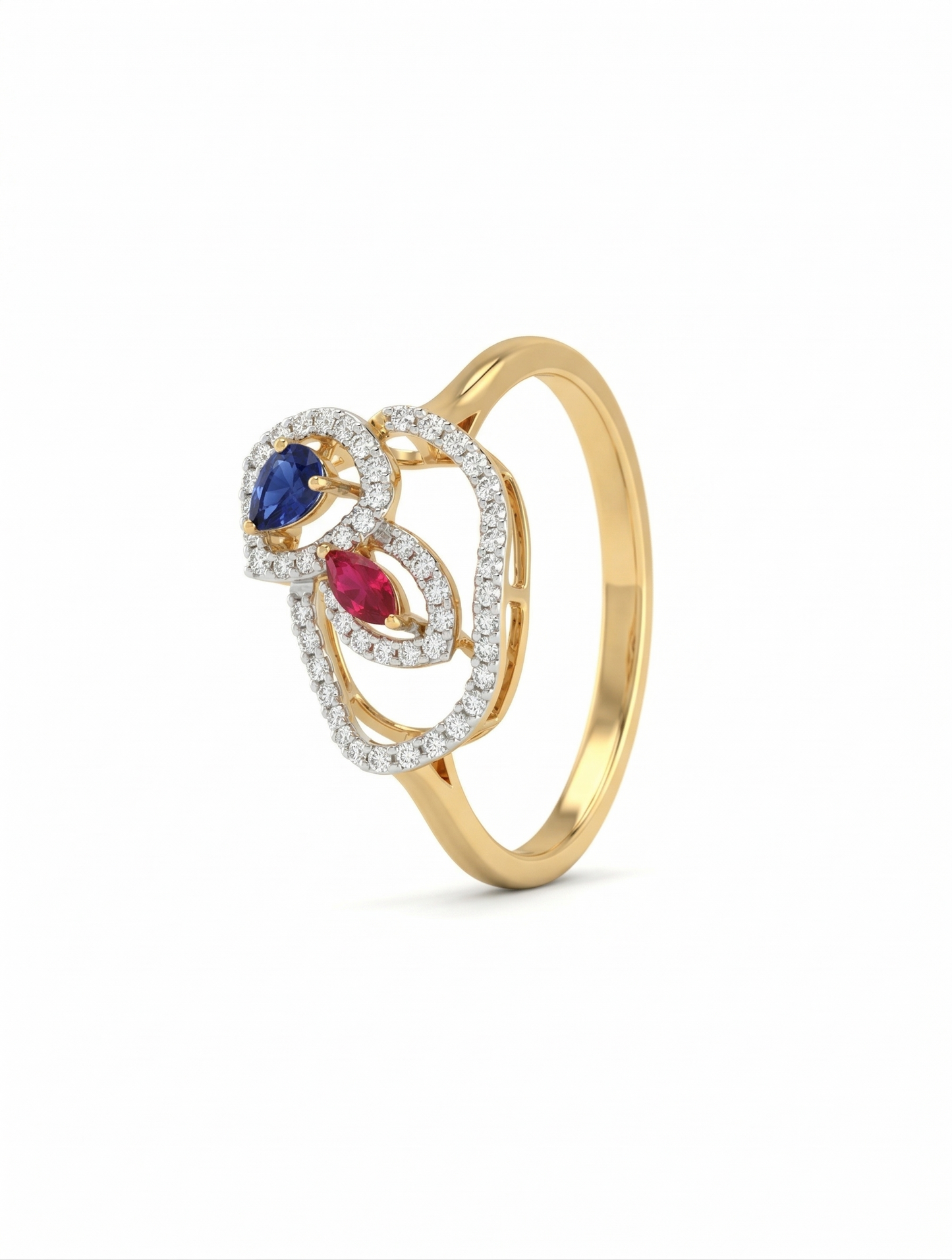 Dual Gemstone Aura 18kt Diamond Ring for Festive Wear
