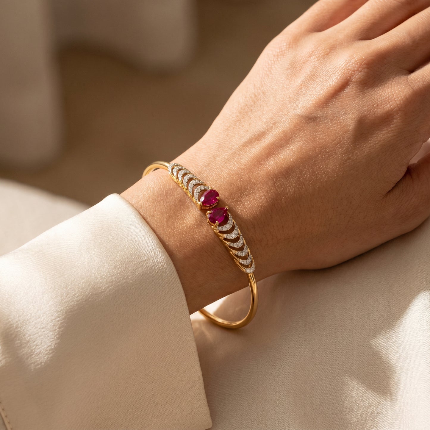 18KT Rose Gold Diamond Open Cuff Bracelet Women