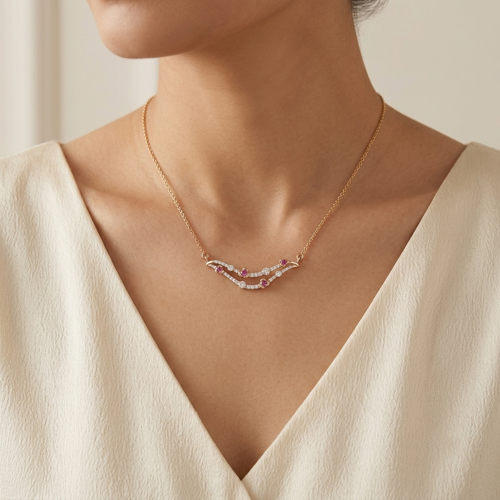 18KT Yellow Gold Diamond Colour Stone Necklace Chain