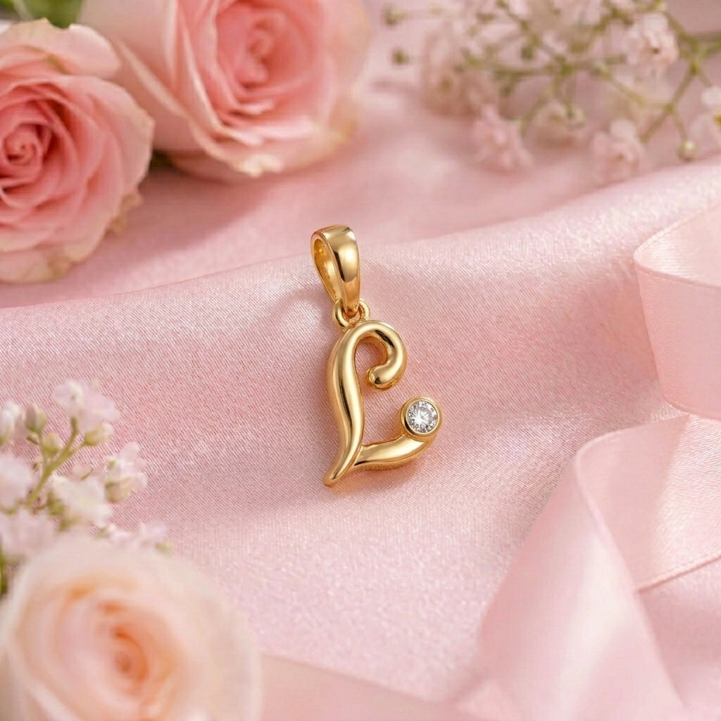 18kt Gold Initial L Daily Wear Diamond Pendant for Kids