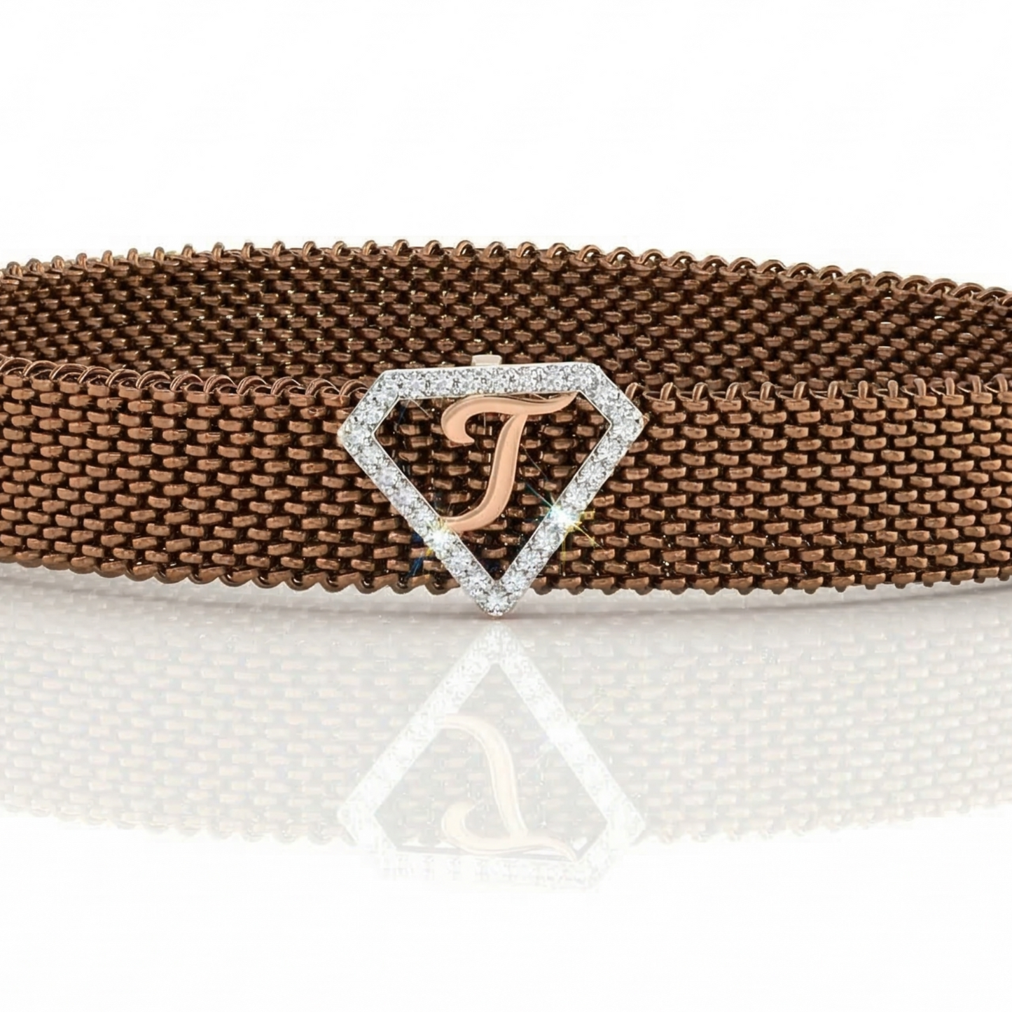 J Initial Letter Diamond Mesh 18kt Rose Gold Bracelet for Men