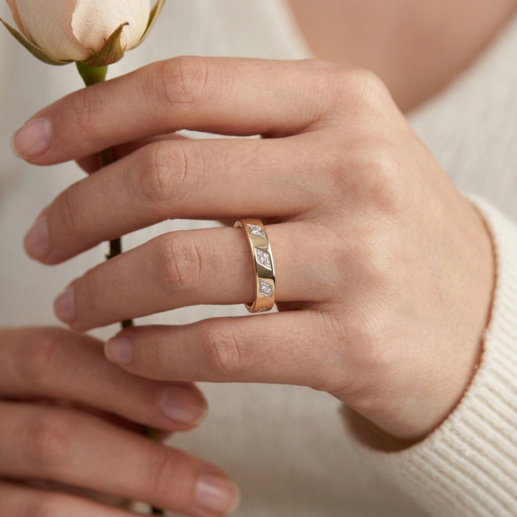 18KT Yellow Gold Diamond Eternity Band Ring Women