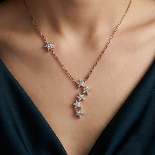 18KT Rose Gold Diamond Star Pendant Chain