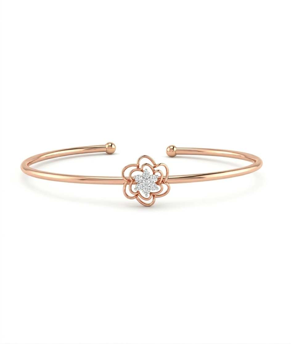 Rosy Bloom Diamond Cuff Bracelet in Gold for Women