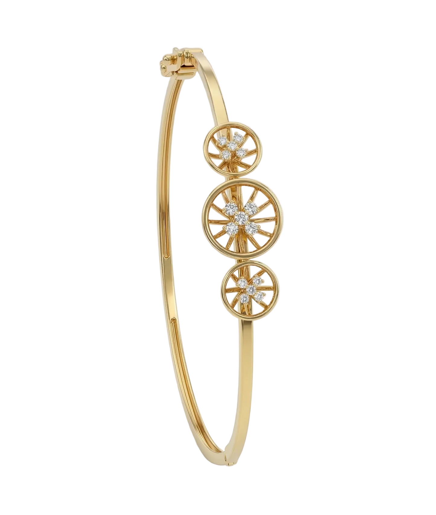 Triple Sunburst Everyday 18kt Diamond Bangle For Women