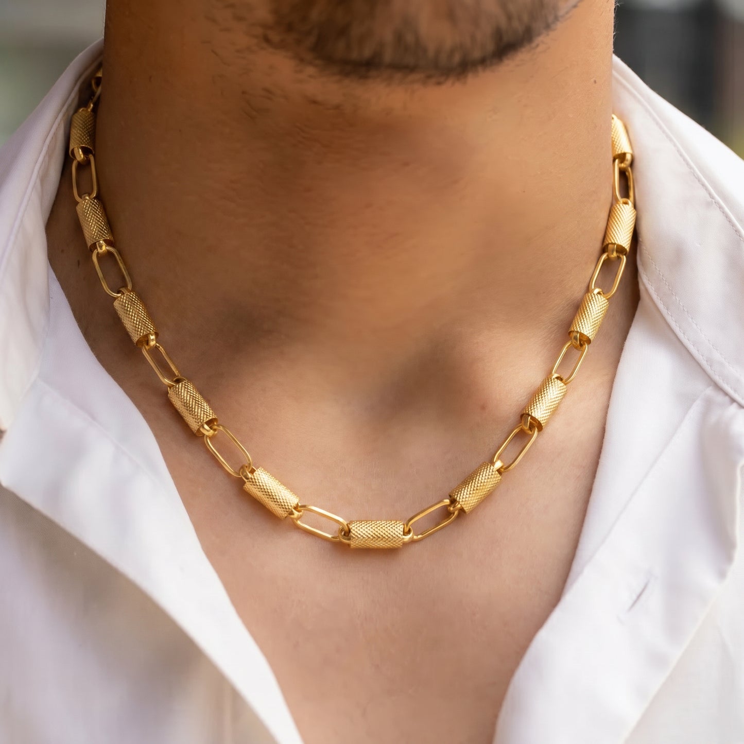 Drum Link 18 KT Gold Chain for Men