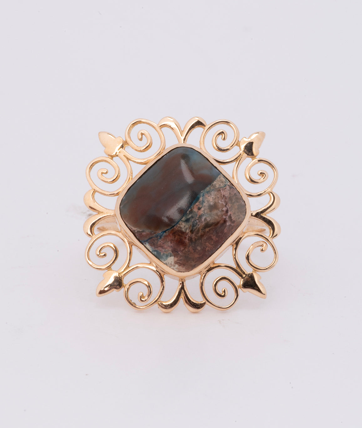Royal Swirl Earth Stone 18kt Party Wear Gold Ring