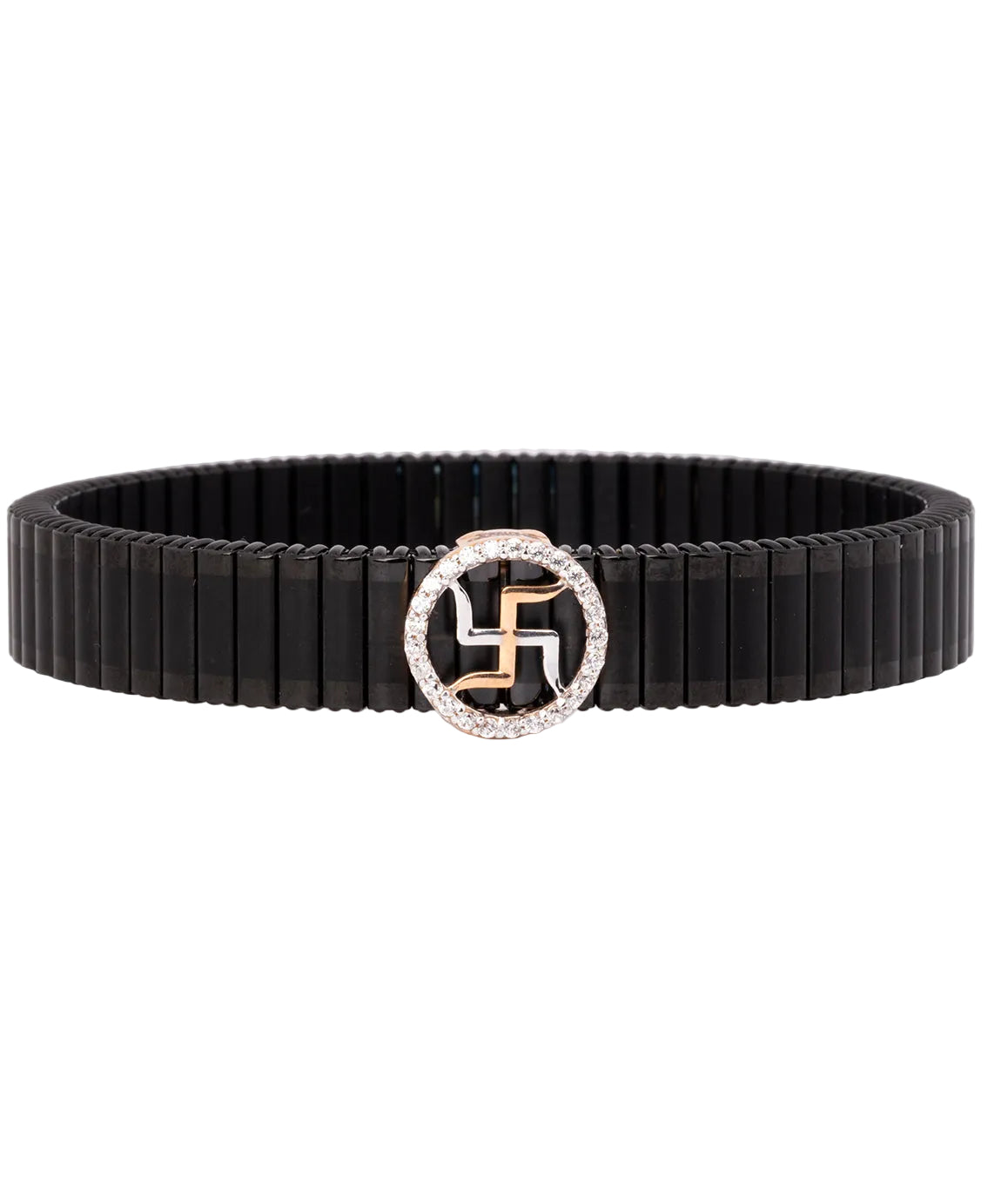 Swastika Initial Diamond Mesh 18kt Rose Gold Bracelet for Men