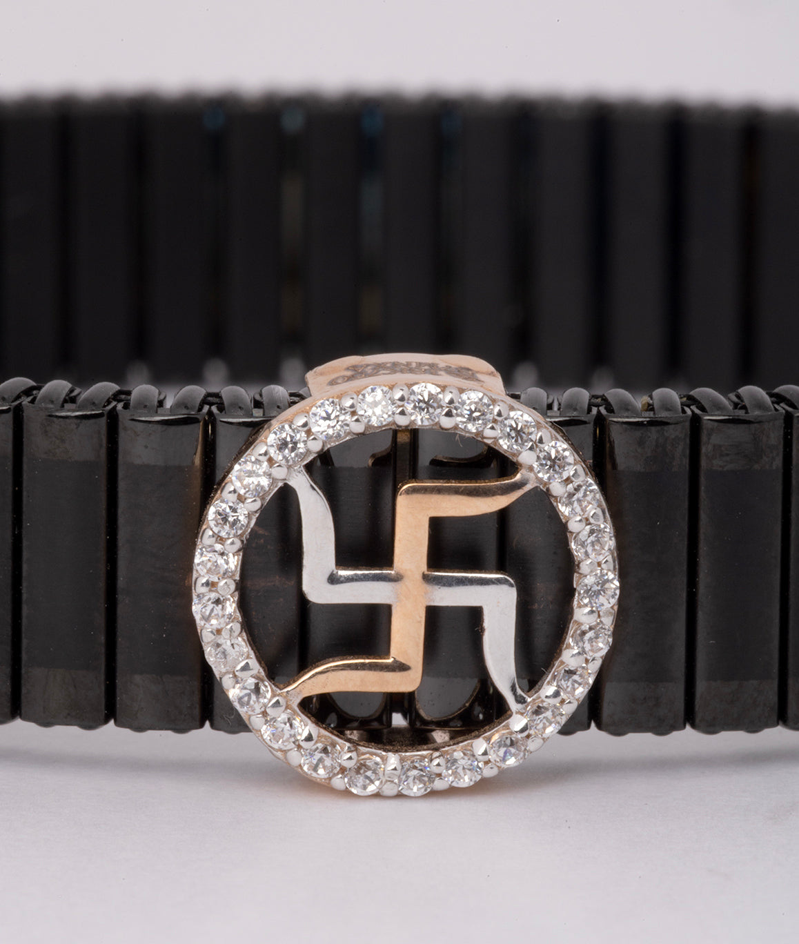 Swastika Initial Diamond Mesh 18kt Rose Gold Bracelet for Men