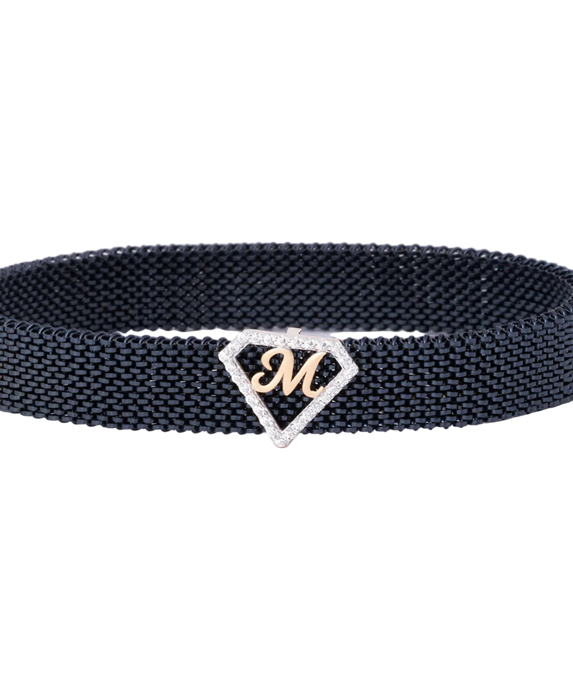 M Initial Letter Diamond Mesh 18kt Rose Gold Bracelet for Men