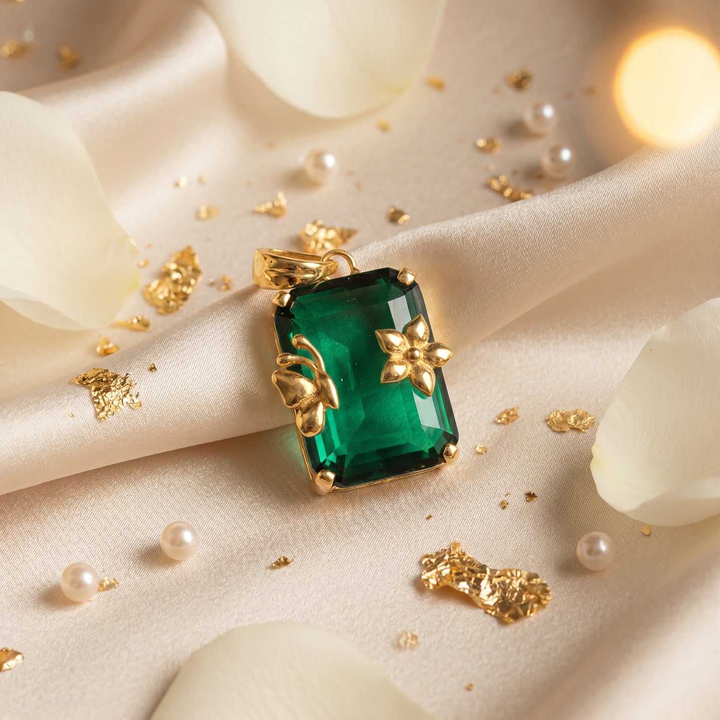 Emerald 18kt Yellow Gold Festive Gemstone Pendant for Women