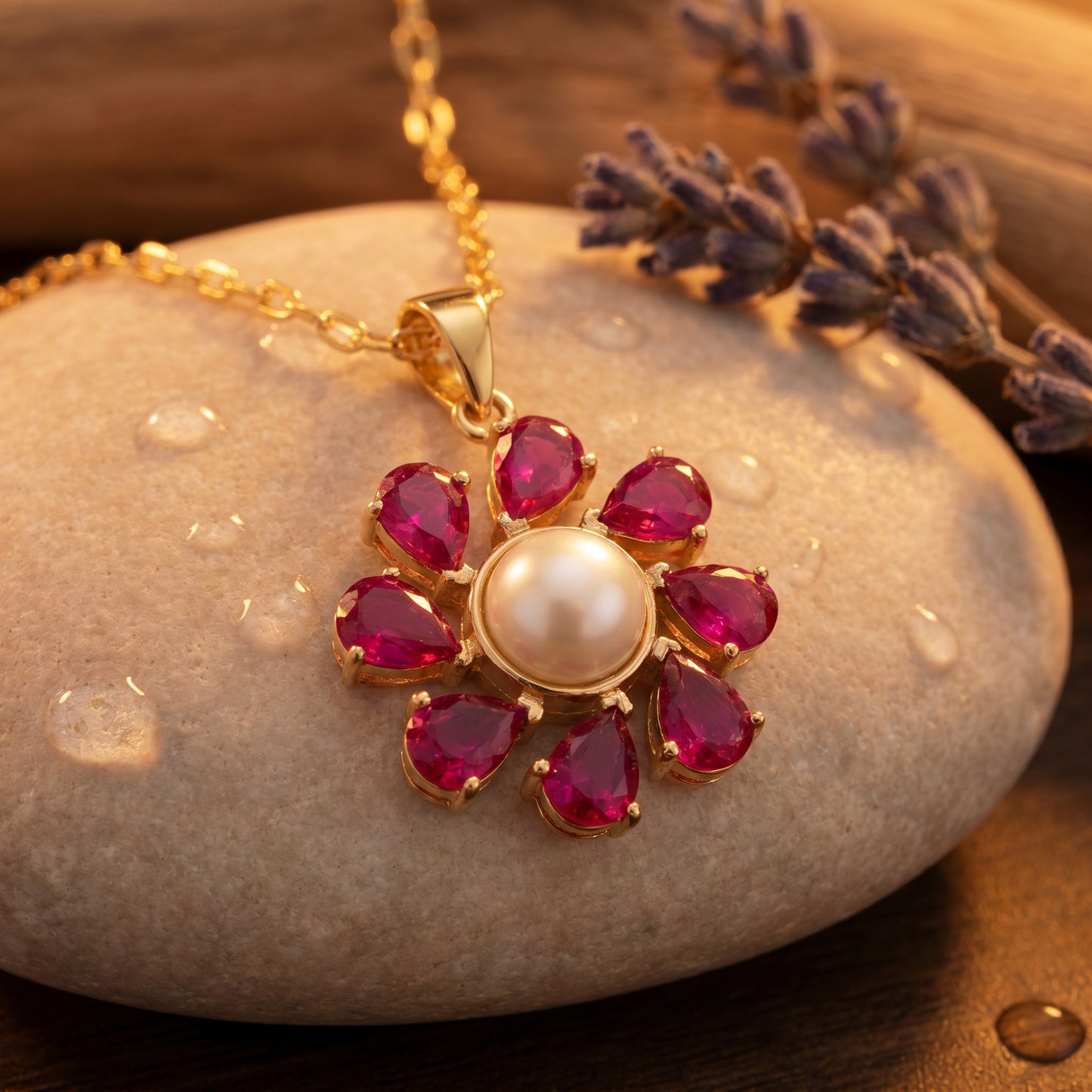Gulabi 18kt Yellow Gold Festive Gemstone Pendant for Women