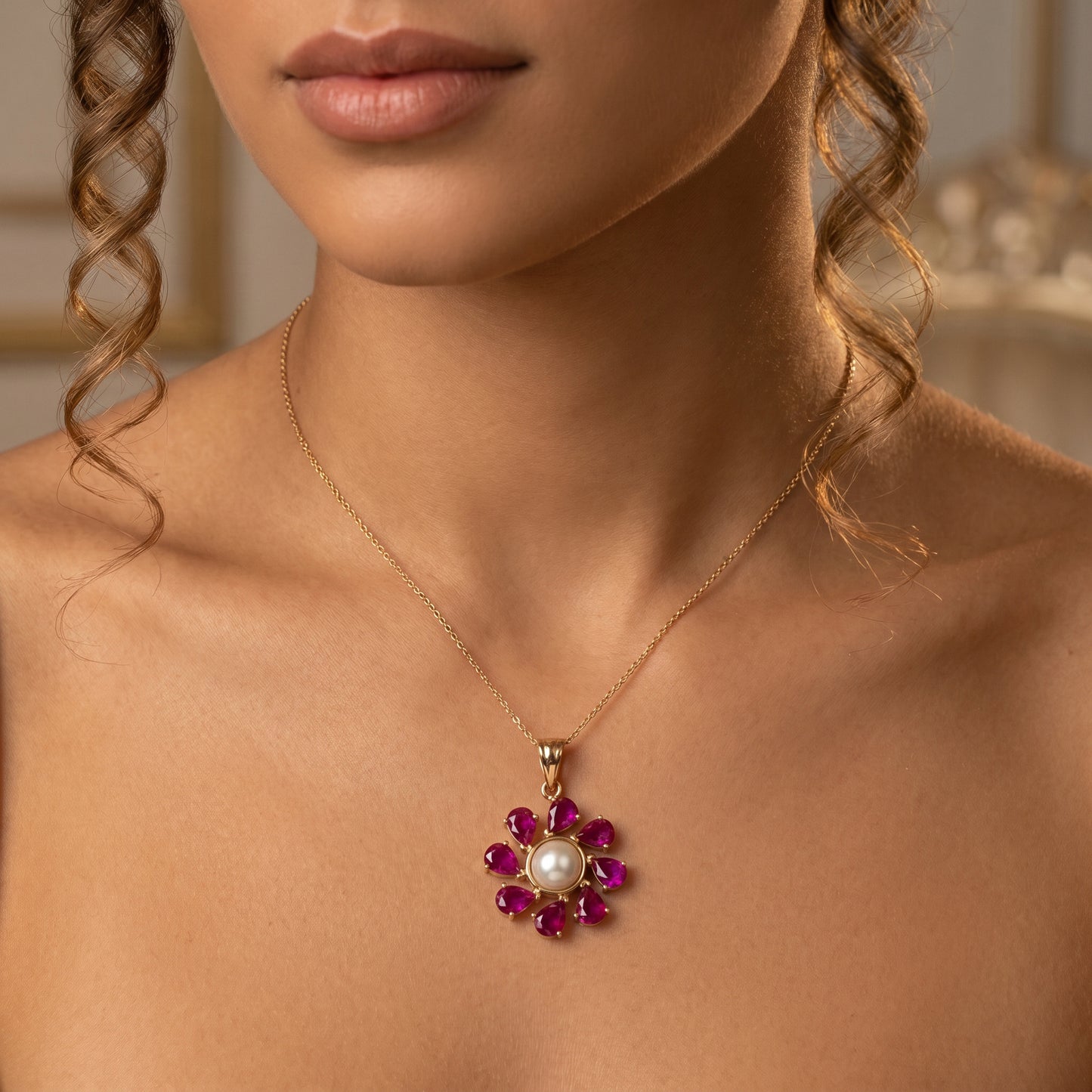 Gulabi 18kt Yellow Gold Festive Gemstone Pendant for Women