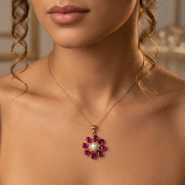 Gulabi 18kt Yellow Gold Festive Gemstone Pendant for Women