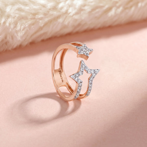 Sitara Diamond Double Star 18kt Rose Gold Ring
