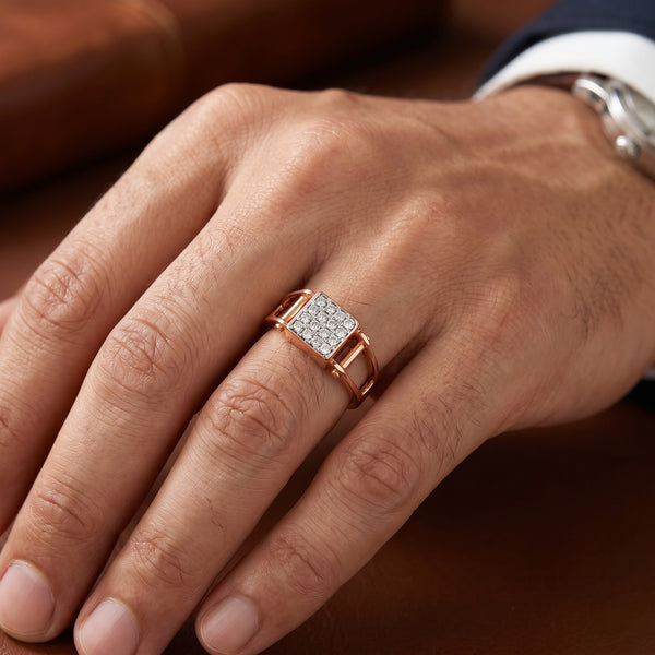 Dhruv Men's Diamond Square 18kt Rose Gold Ring