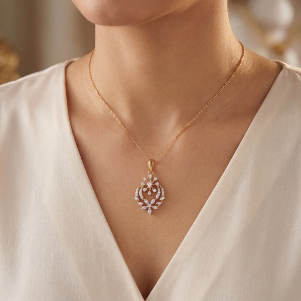 18KT Gold Diamond Party Wear Floral Pendant