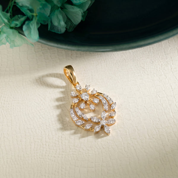 18KT Gold Diamond Party Wear Floral Pendant