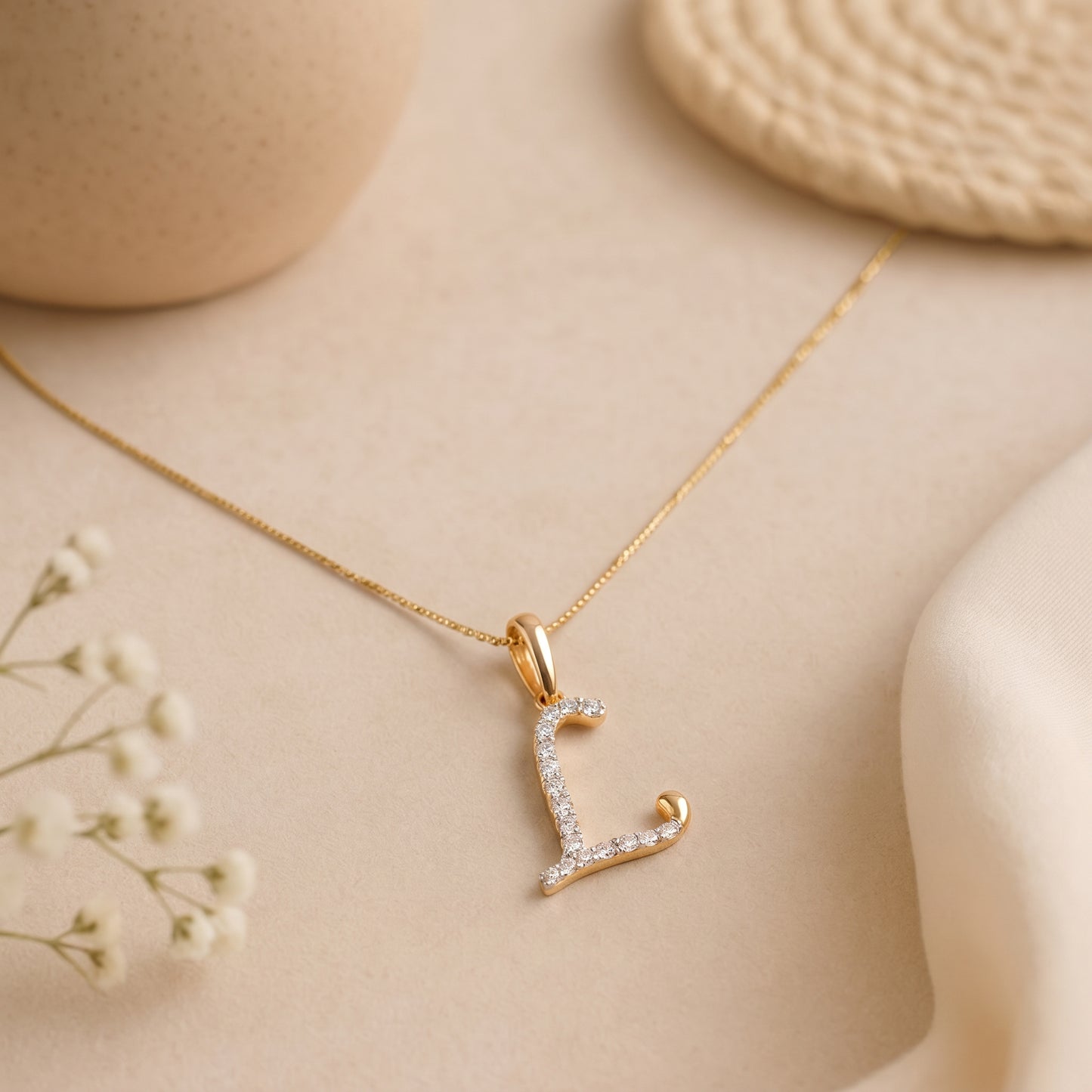 18KT Gold Diamond Initial "L" Pendant For Women