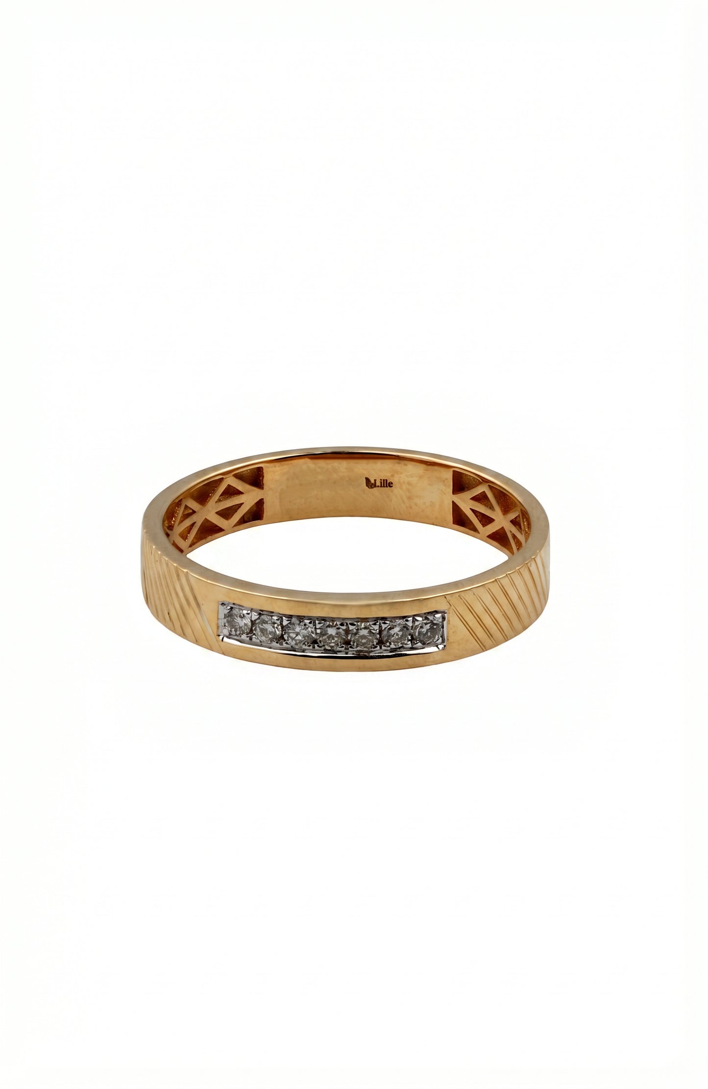 18kt Gold Diagonal-Stripe Diamond Ring for Women