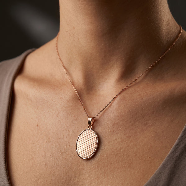 18KT Rose Gold Oval Textured Pendant For Women