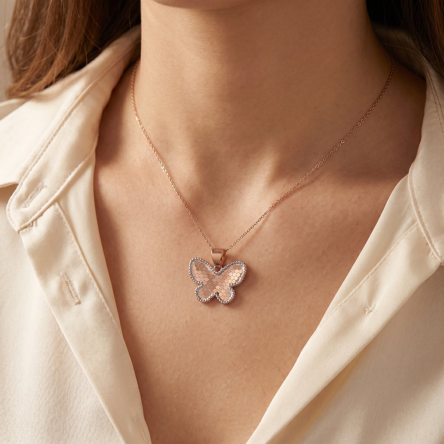 18KT Rose Gold Butterfly Pendant For Women