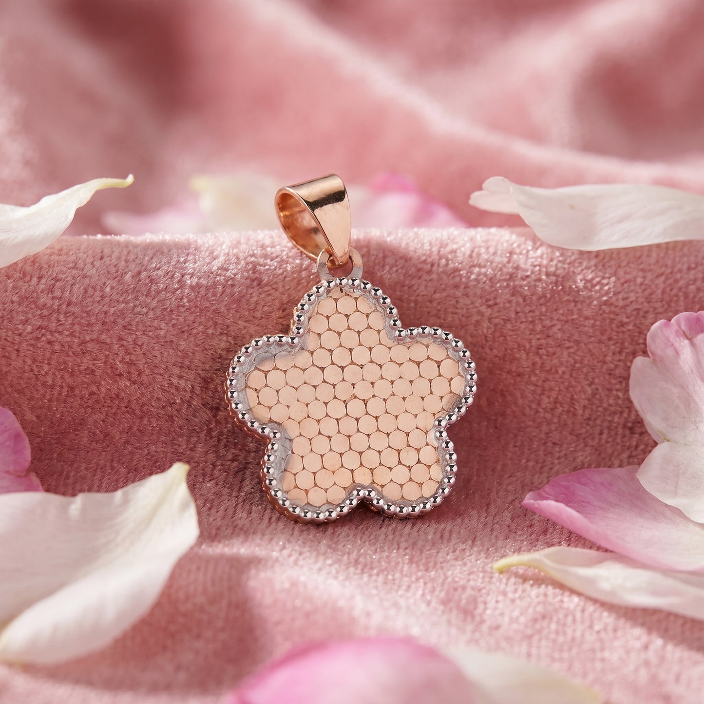 18KT Rose Gold Flower Textured Pendant For Women