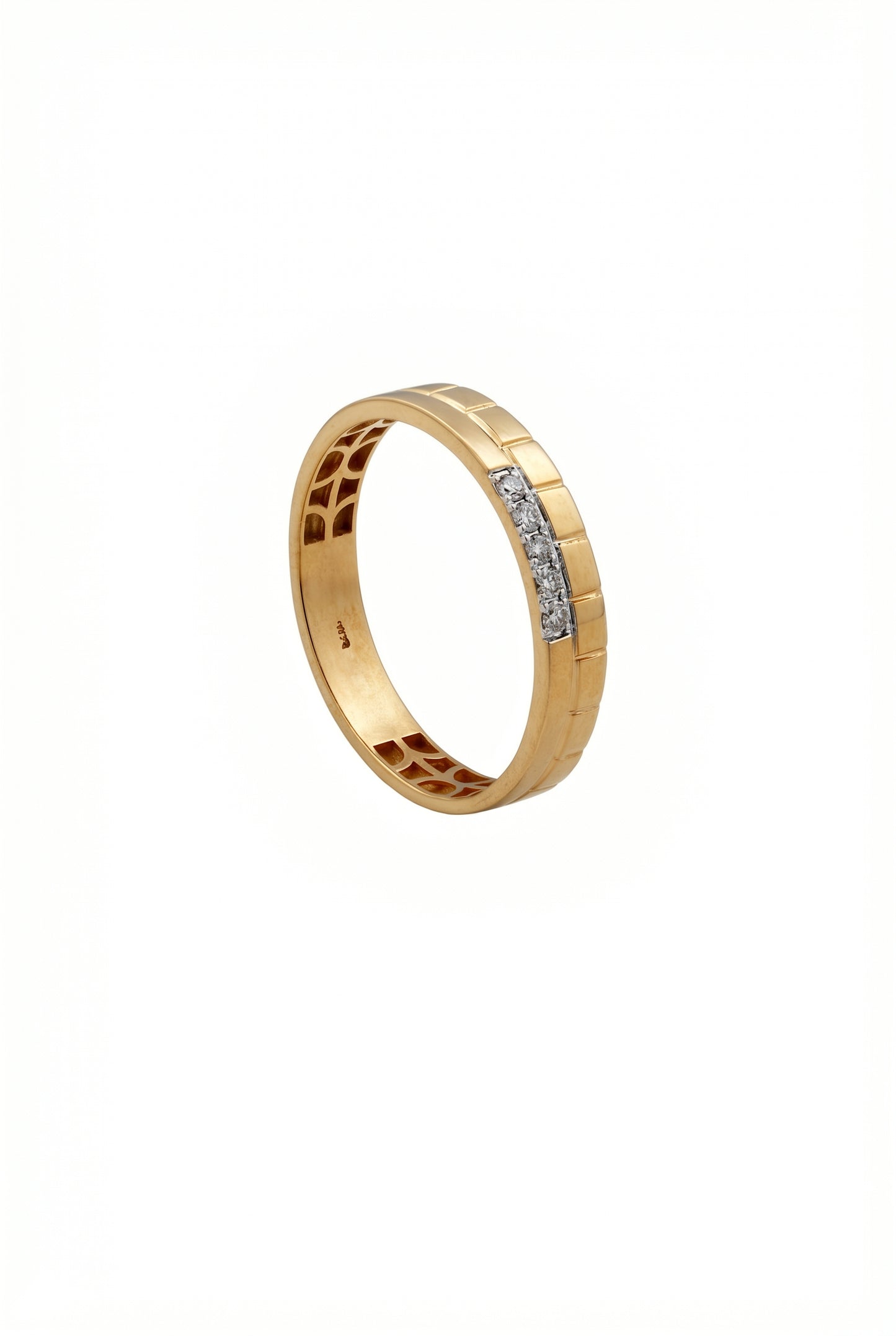 18kt Brick-Panel Diamond Band Ring for Men