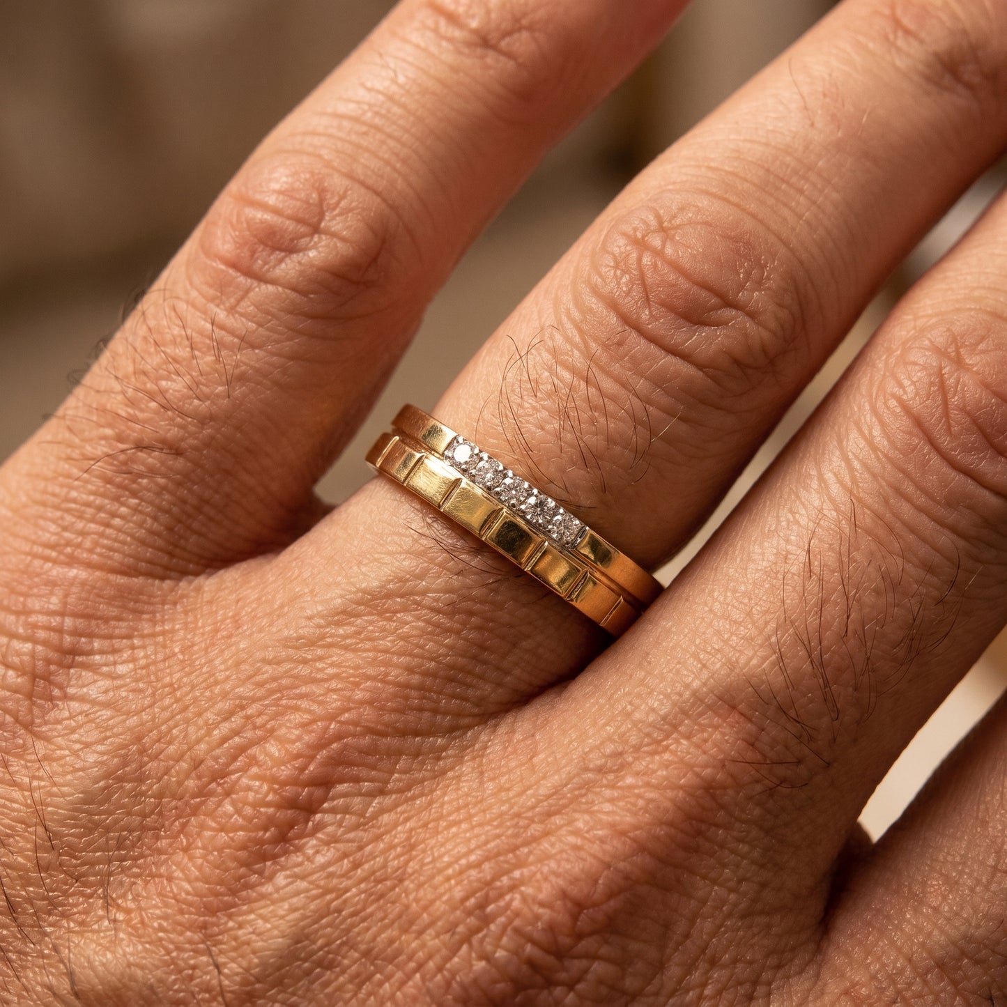 18kt Brick-Panel Diamond Band Ring for Men