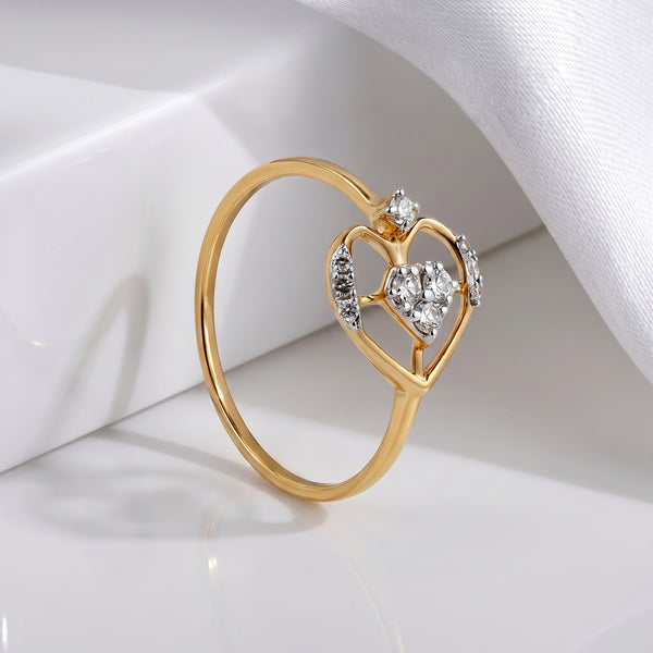 18kt Gold Open Heart Diamond Ring for Women