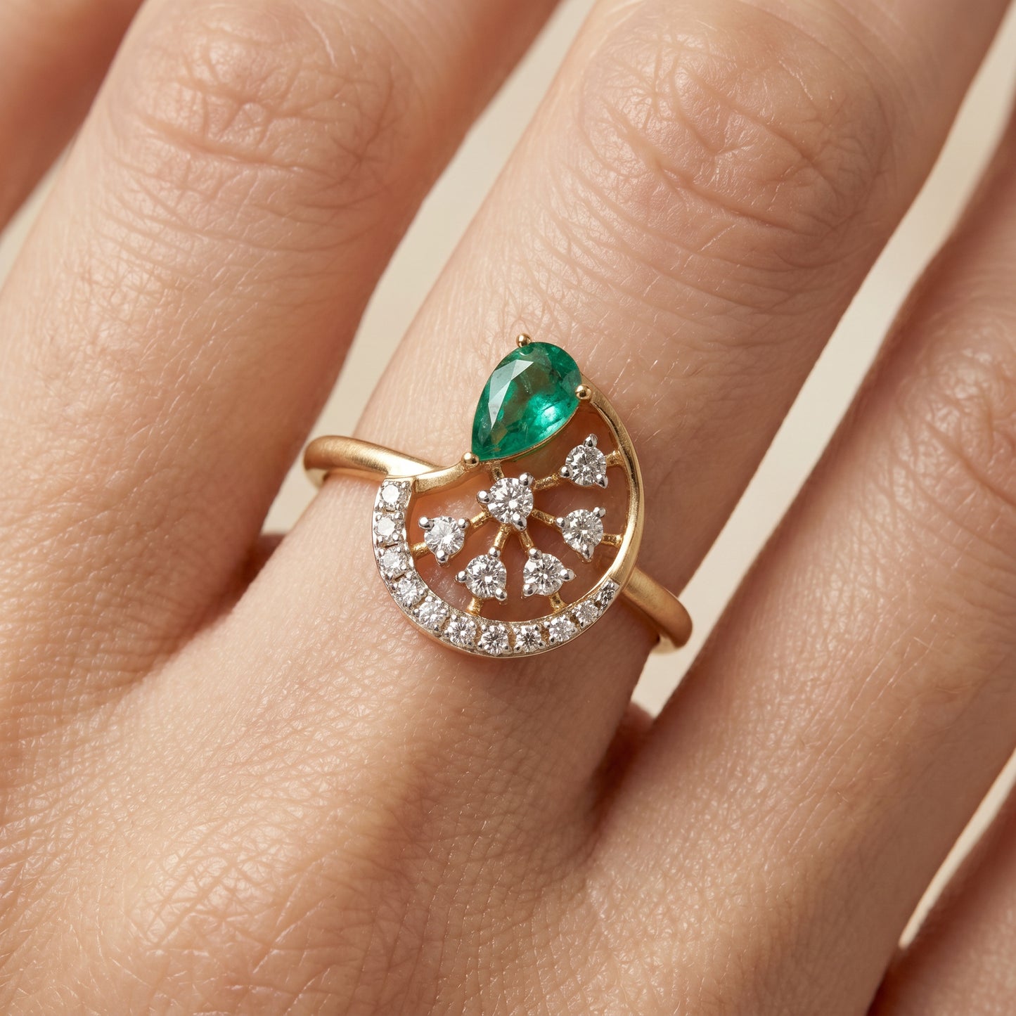 18kt Gold Diamond Crescent Party Ring for Women